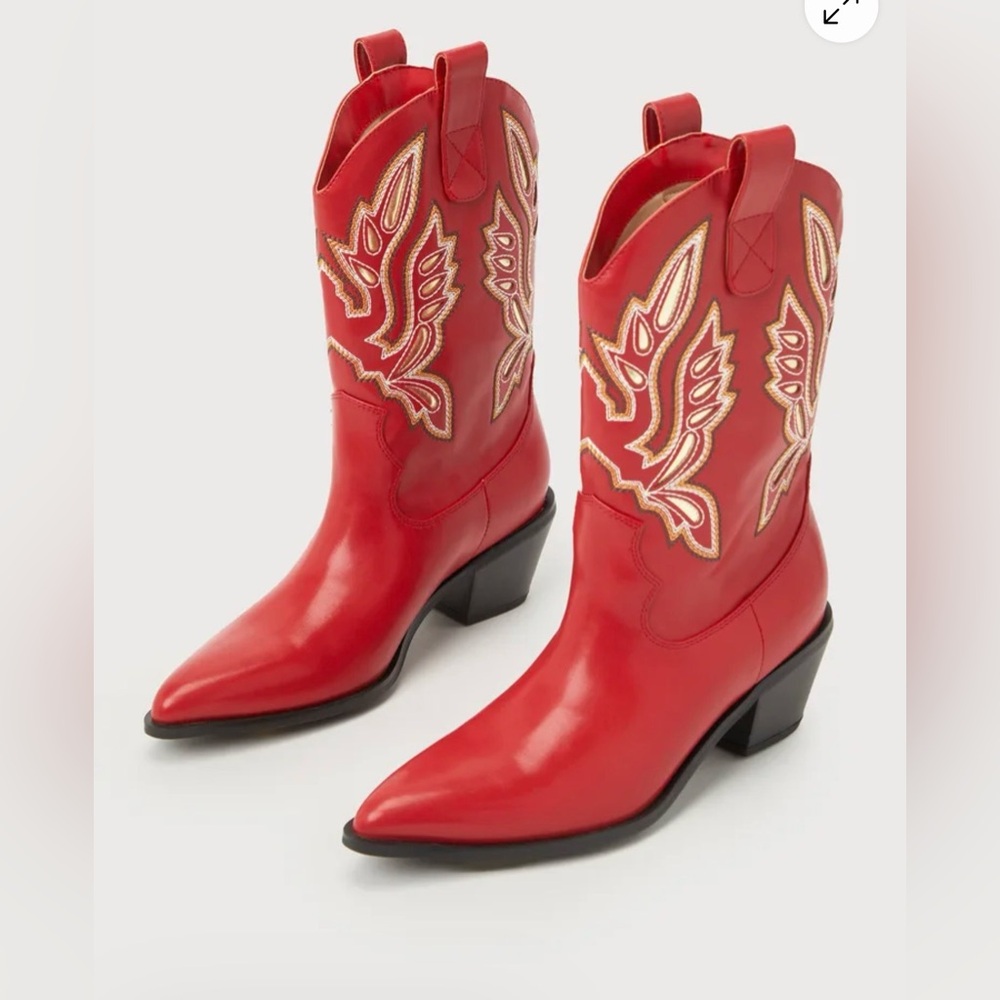 Lulu’s Remmington Red Pointed-Toe Western Ankle Boots